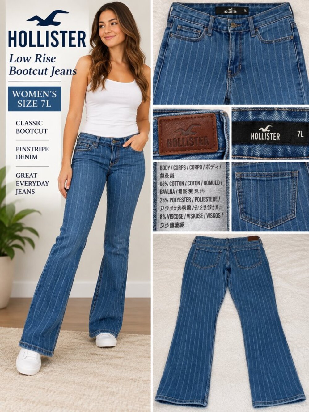 Hollister Light Blue Ultra High-Rise Skinny Ankle Jeans. Pinstripe. 7L. 28x29.
